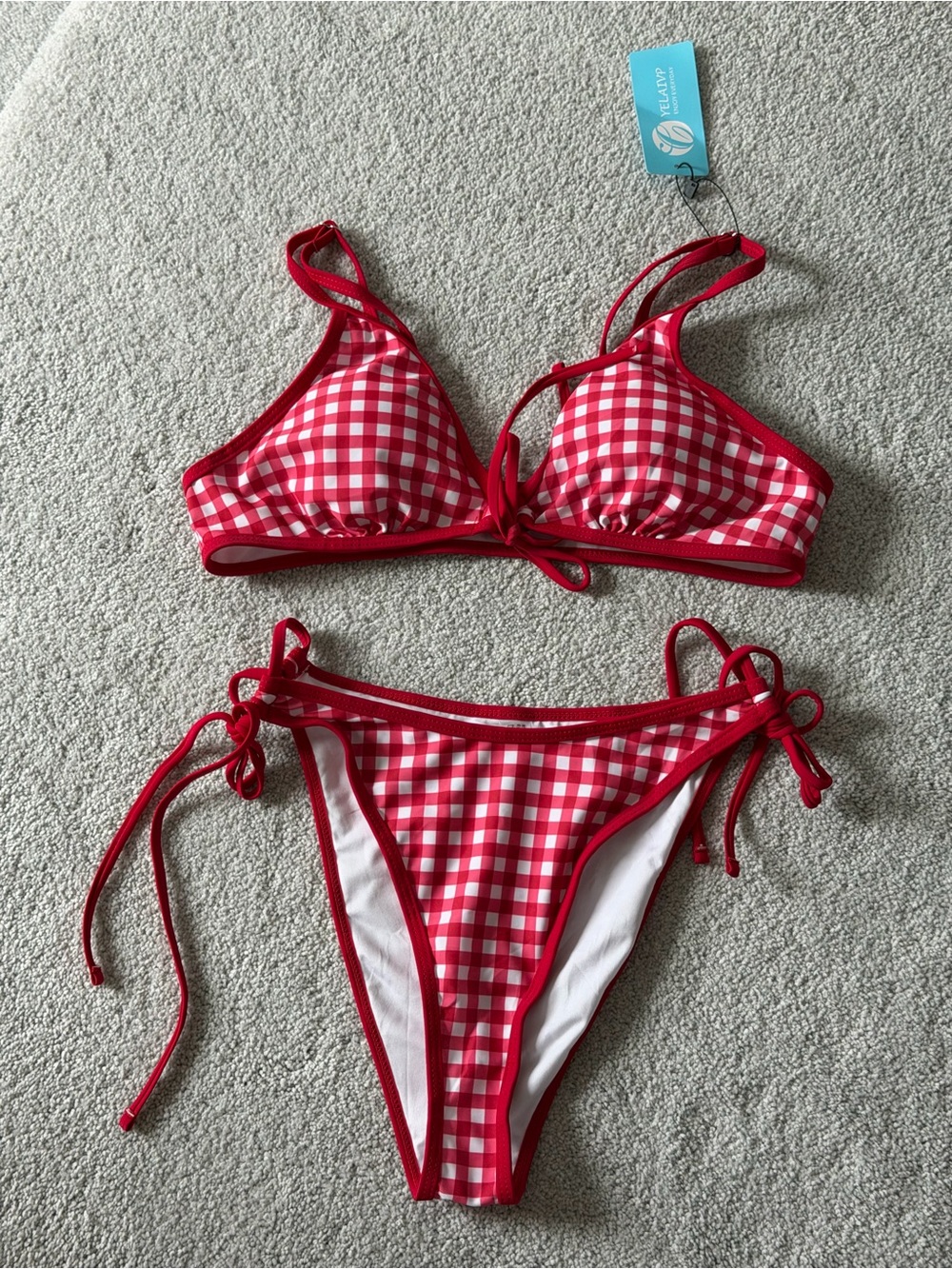 Red Gingham Tie Bikini Set